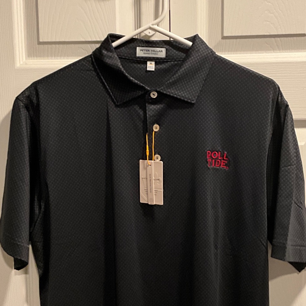 Rand new with tags Peter Millar Charcoal Polo with Red “Roll Tide”